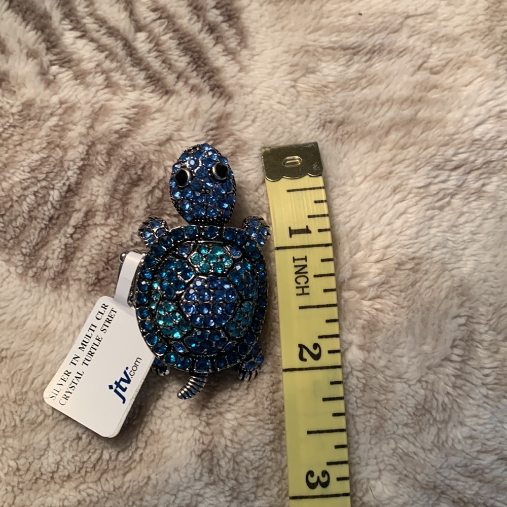 Blue Green Crystal Turtle Statement Ring - Elasti… - image 7